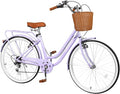 26 Inch Folding Beach Cruiser Bike for Women, 7-Speed Ladies Bike with Basket & Rack, Perfect for City Commuting's Bicycle, Ideal for Women and Adults