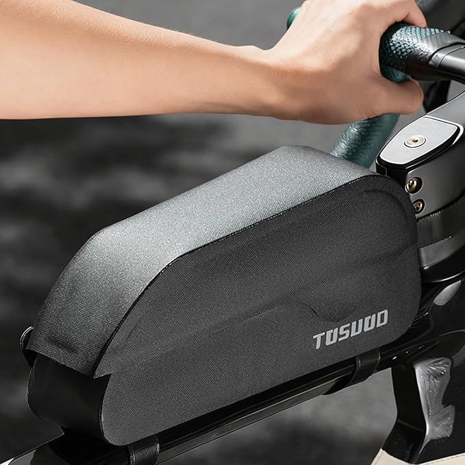 Bike Frame Bag with Magnetic Flap Top Tube Bike Bag Reflective logo Bike Packing Cycling Tools Storage Bag for Road MTB Bike（1.5L Double-side Waterproof TPU）