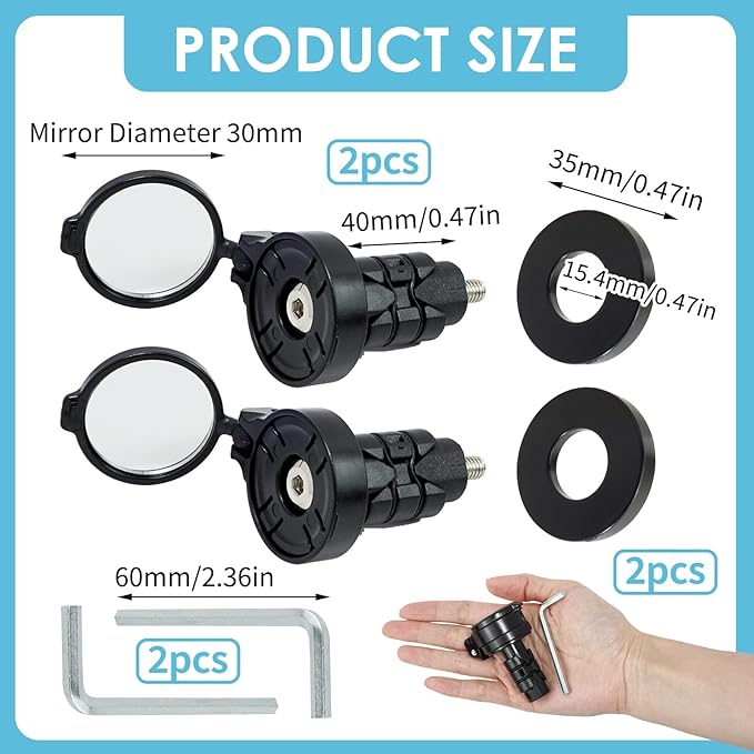 Bike Rear View Mirror for Handlebars, 2 Pack 1.18" Bike Handlebar Mounted Mirror with Allen Wrench - HD Wide View Convex Rearview Mirrors for Mountain Road Bikes