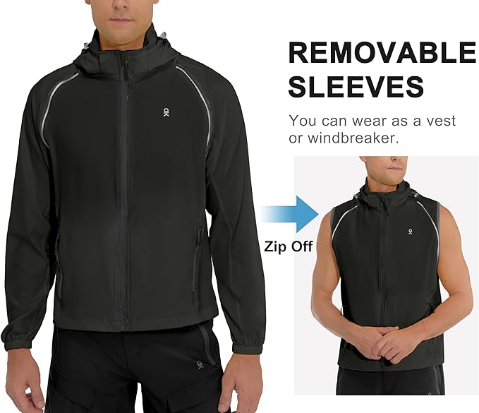 Little Donkey Andy Men's Quick-dry Running Jacket, Convertible UPF 50+ Cycling Jacket Windbreaker with Removable Sleeves