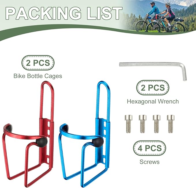 Water Bottle Cage, Bike Water Bottle Holder with Beads 2 Pack & Red/Blue
