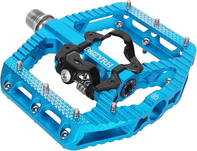 MZYRH MTB Mountain Bike Pedals 3 Bearing Flat Platform Compatible with SPD,Dual Function Sealed Clipless Aluminum 9/16" Pedals with Cleats for Road