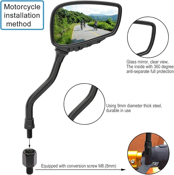 1 Pair Bicycle Mirror,Big View Bike Rear View Mirror Blindsight Multi Angle Adjustable Bike Mirror Billet Aluminum Chrome Plated Outside Skull Claw Style Also suitable for motorcycle mirror