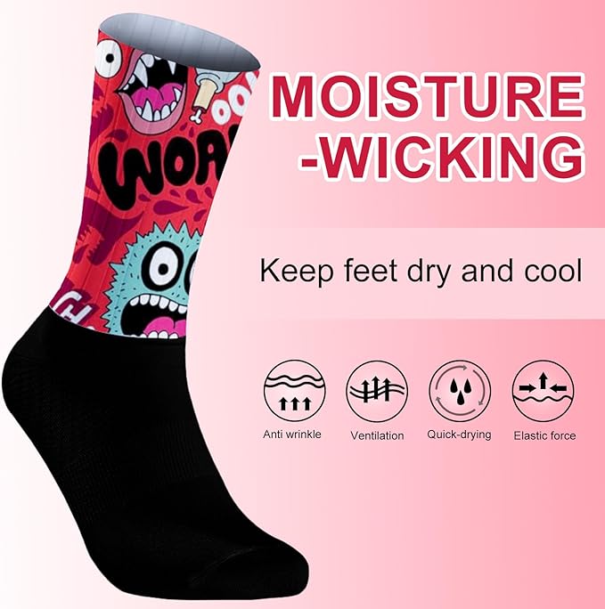 Cycling Socks Athletic Crew Socks Breathable Cushioned Compression Running Hiking Socks For Mens Womens