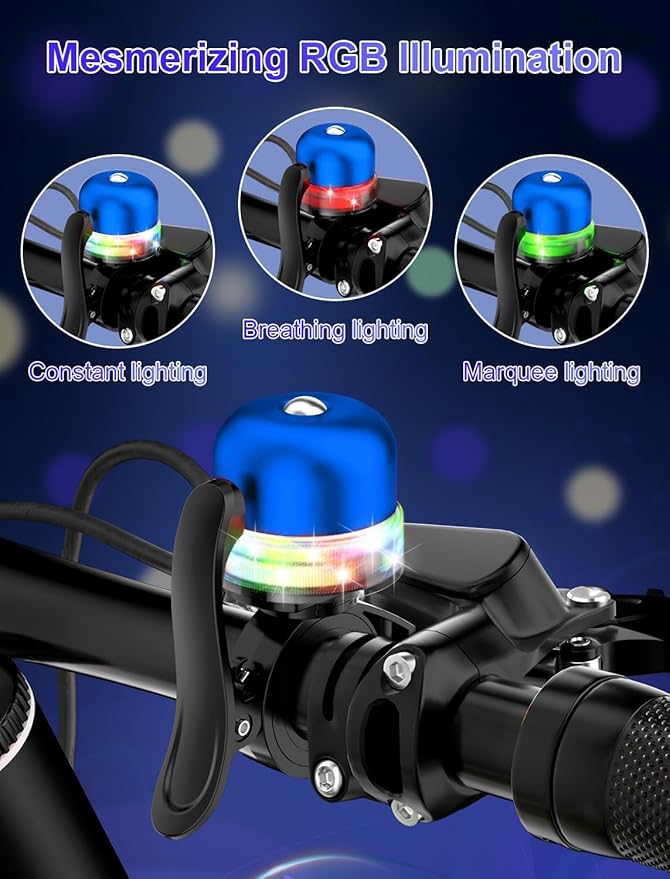 Bike Bell for Kids & Adults, Light up Bike Accessories Adjustable with Ferrules Fit for 0.74-1.25in(19-31.8mm) Bicycle Handlebars, Aluminum Made & Crisp Sound for Mountain Dirt Road Bike Ebike