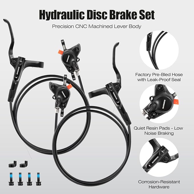 MT200 Hydraulic Disc Brakes Set — Front 800mm & Rear 1450mm MTB Hydraulic Brake Set with Calipers, Pre-Bled with Mineral Oil Electric Bike Hydraulic Brake