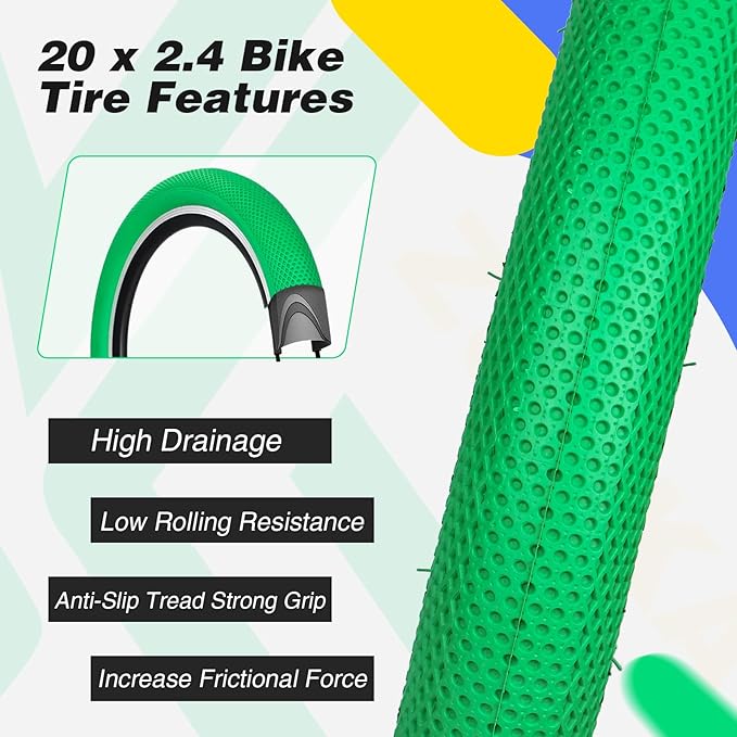 ZUKKA 20 x 2.4 Bike Tire 2 Pack 20 inch x 2.4 BMX Bike Tire Folding Replacement Tire for MTB Mountain Bike, BMX Bicycle Commuter Bike