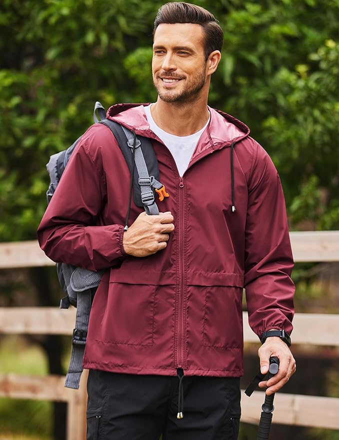 COOFANDY Mens Packable Rain Jacket Lightweight Waterproof Raincoat with Hood Outdoor Rain Gear Travel Hiking Cycling