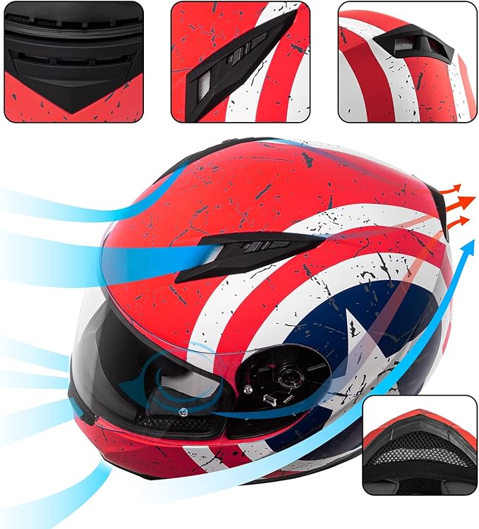 VCAN VX Lightweight Full Face Motorcycle Street Bike Helmet with Extra Tinted Visor, Coolmax Technology & OTG Ready, DOT Approved