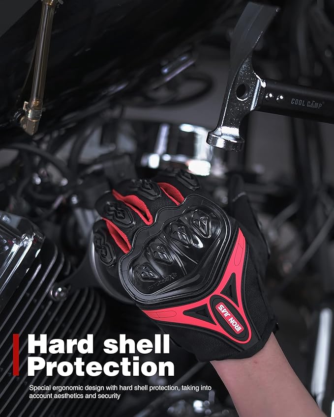 IRON JIA'S Motorcycle Gloves Full Finger Durable for Road Racing Bike Summer Spring Powersports Support Touch Screen red-L