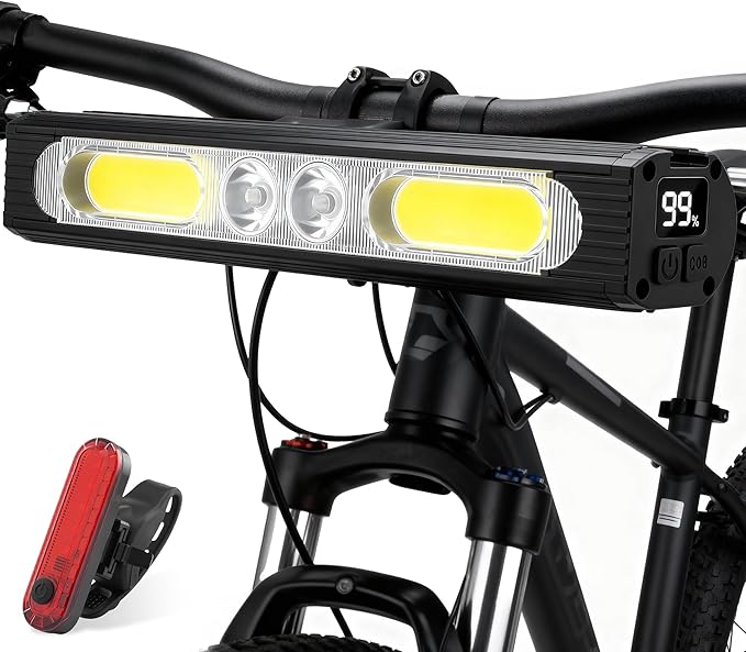 Bike Lights for Night Riding,1500 Lumens High&Low Beam Front Light, OLED Display USB-C Rechargeable Bicycle Lights,IPX6 Waterproof Ebike Headlight with Tail Light for MTB,Off-Road,City Riding