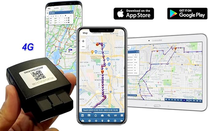 AccuTracking OBD GPS Tracker for Vehicles, Location History, GeoFence, Driving Alerts, Car Diagnostic Data, Subscription Needed, No Activation Fee, No Cancellation Fee, for Teens, Elderly, Fleet