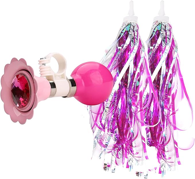 U-LIAN Kids Streamers and Bike Bell for Girls-1 Pack Flower Bicycle Bell with 2 Pack Handlebar Streamers Scooter Tassels for Children's Bike Accessories