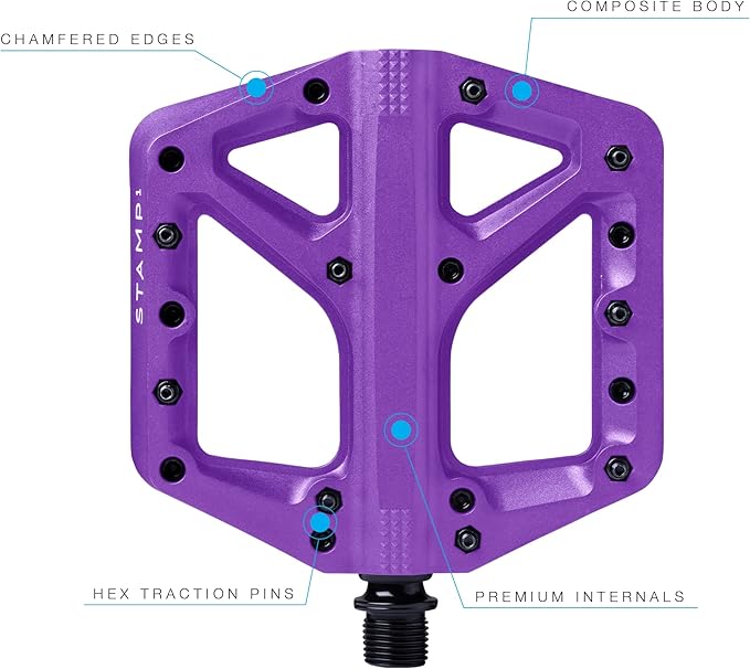 Crankbrothers Stamp Flat MTB Pedals - Size-Specific, Lightweight, Versatile, Durable Bike Pedals