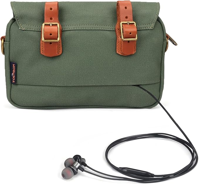 TOURBON Bike Bag Waxed Canvas Bicycle Handlebar Bag Zipper Closure Pouch Crossbar Front Frame Basket Cycling Saddebag Under Seat Strap-on Rear Rack Pannier (Green)