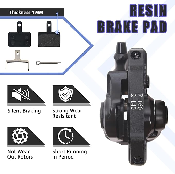 BUCKLOS Mountain Bike Disc Brake kit, MTB Mechanical Line Pulling Disc Brakes Caliper with Aluminum Alloy Levers /160mm Rotor,/is/PM Universal Adapter for Ebike/Folding Bike/Scooter/Fat Bike