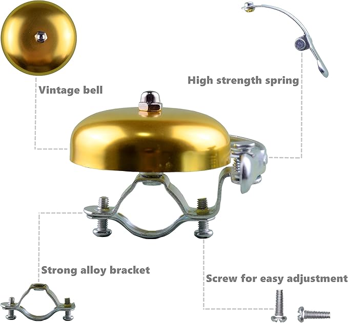 Classic Bell, Loud Crisp Clear Sound Bicycle Accessories for Adults Youths, Stylish Horn for Road and Mountain Bikes