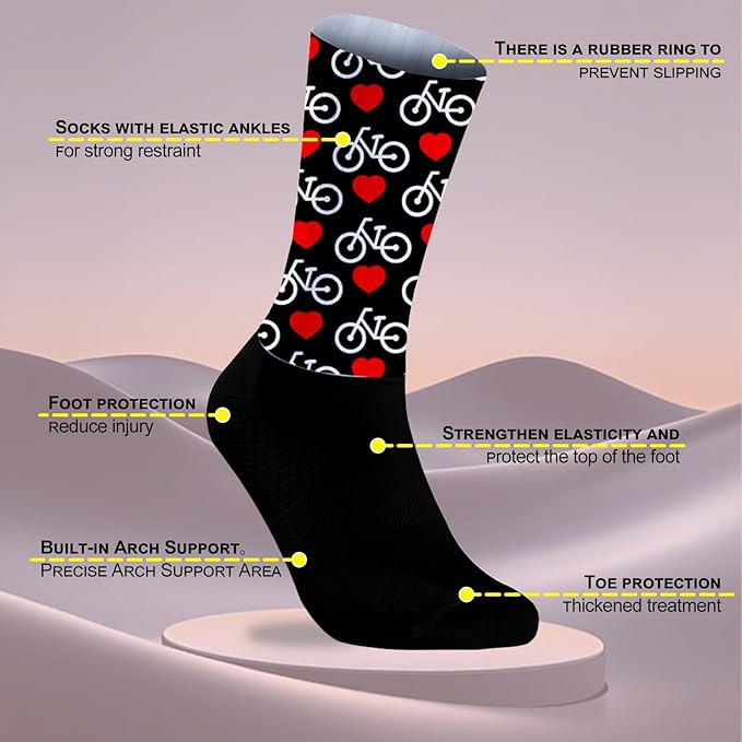 Cycling Socks Athletic Crew Socks Breathable Cushioned Compression Running Hiking Socks For Mens Womens