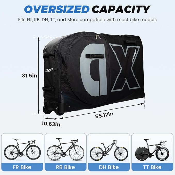 Bike Travel Case & Bike Travel Bag - Bicycle Pro Transport Equipment for Air Flights - Oversized Capacity, Waterproof Fabric with 4 Aluminum Support Bars, Wheel Protection Tubes & YKK Zippers