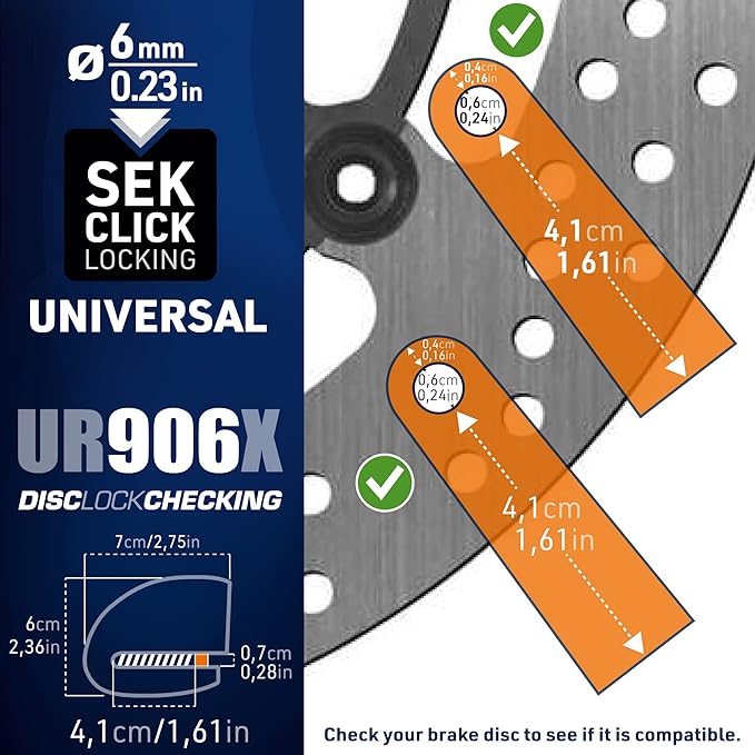 URBAN UR906X Hi-Tech Alarm Disc Lock 120 dB ON/Off, Replaceable Module, High-end Waterproof, Longlife Battery, Reminder Cable, Universal Motorbikes, Bicycles, Ebikes, Motorcycle Lock Anti Theft
