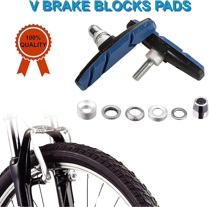 VANSIHO V-Brake Pads Set, 2 Pair Road Bike Brake Shoes with Hex Nut and Shims for Mountain Bicycle Front and Back Wheel, No Noise, No Skid, for Road Use