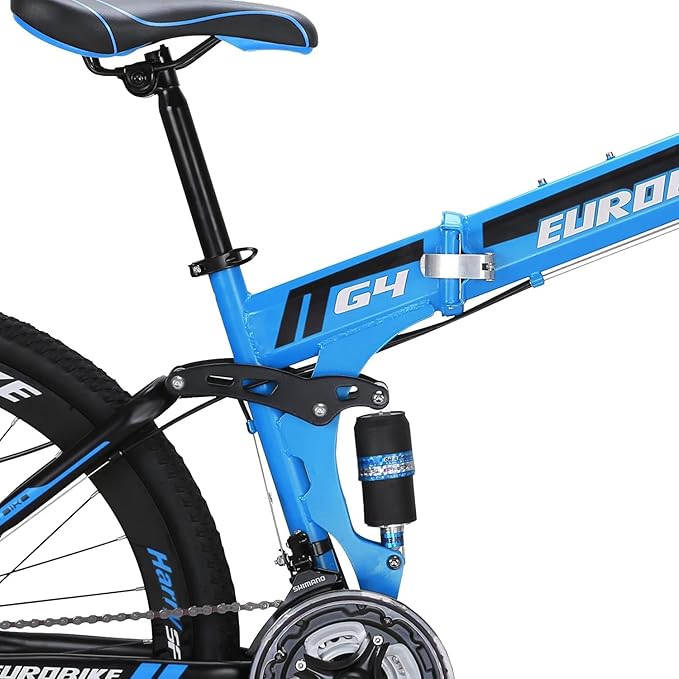 EUROBIKE Folding Bike,26 Inch Full Suspension Folding Mountain Bike,Dual Disc Brake 21 Speed Bicycle for Adults Men or Women Bikes