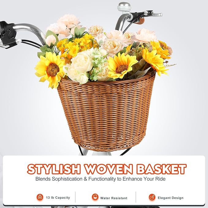 26 Inch Folding Beach Cruiser Bike for Women, 7-Speed Ladies Bike with Basket & Rack, Perfect for City Commuting's Bicycle, Ideal for Women and Adults