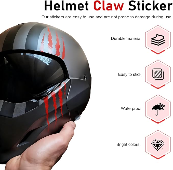 1 Set Motorcycle Helmet Stickers, Claw Scratch Design, Waterproof Reflective Decals for DIY Decoration, Universal for Most Helmets, Vehicles, Laptops (Red)