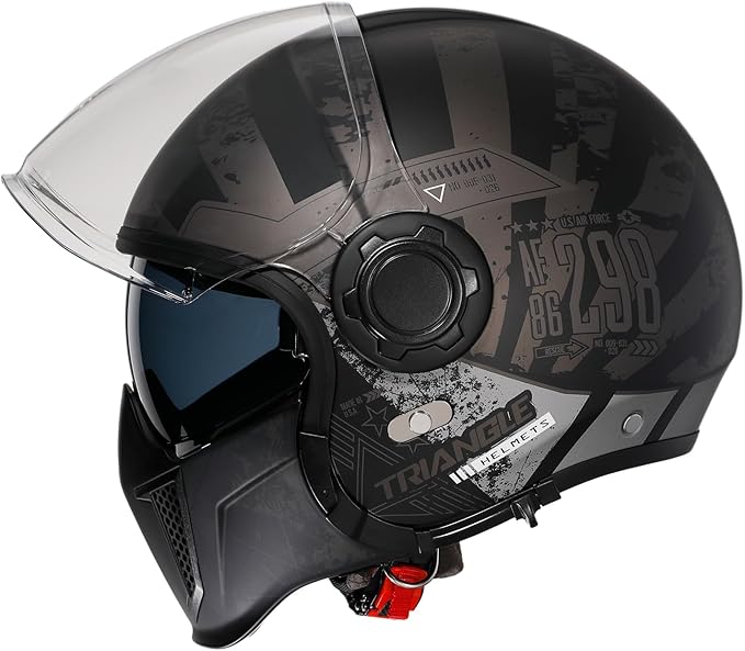TRIANGLE Full Face Motorcycle Helmets,Off-Road Motocross Helmet for Men & Women,Dual Visor with Internal Tinted Sunshield,Open Face 3/4 Adult Racing Helmet DOT Approved(XXL)
