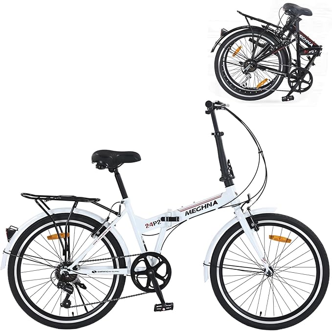24" Folding Bikes for Adults 7 Speed City Commuting Folding Bicycle with Steel Frame/Front and Rear are V Brakes Compact Folding Bike for Adults Men and Wome No Assembly Required