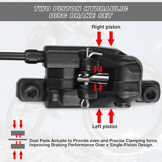 Hydraulic Disc Brake Set Includes Front & Rear Brake Pads and Rotors For Mountain Bike/Road Bike (Left+Right)