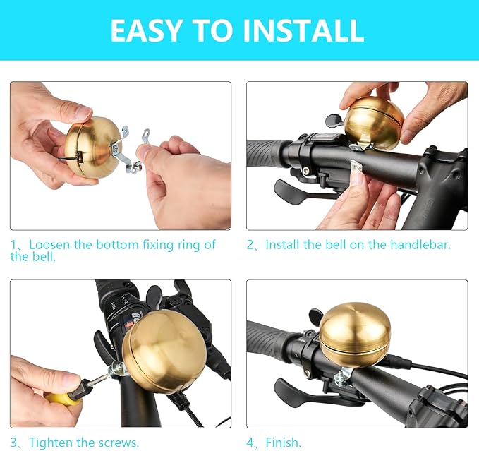 Classic Brass Bike Bell - Vintage-Style Golden Bicycle Ring Bell for Adult Cruisers and Beach Bikes, Crisp and Pleasing Sound