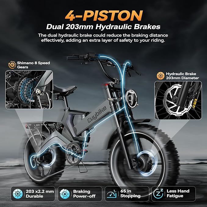 2000W/3000W Peak Motor Electric Bike for Adults, 48V/52V 25AH/30AH Battery Full Suspension Foldable Ebike, 20"x4.0" Fat Tires 35MPH Dirt Bike, 100/120 Miles Hydraulic Brake Magnesium Alloy Motorcycle