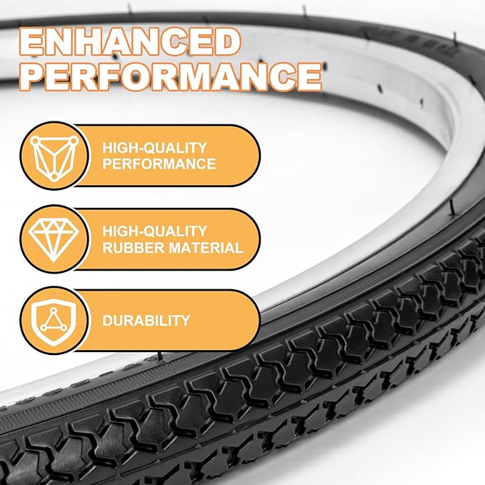 Hycline 26X1 3/8 Bike Tire Set: 2-Pack (37-590) Folding High-Density Bicycle Tires with Schrader Tubes & Tire Levers – Fits Vintage 26×1 3/8 City/Commuter Bikes