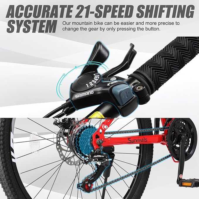 24/26/27.5 Inch Foldable Bikes for Adults 21 Speed Mountain Bike, Adult Bicycle with High Carbon Steel Frame, Full Suspension, Dual Disc Brake & Adjustable Ergonomic Seat(Black/Red)