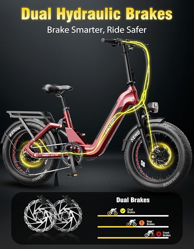 Heybike Ranger 20"x4.0" Fat Tire Folding Electric Bike for Adults, 1200W/1800W Peak Motor, 28/32MPH, up to 55/90 Miles Range, UL2849 Certified Removable Battery for Commute Beach Mountain Snow E Bike