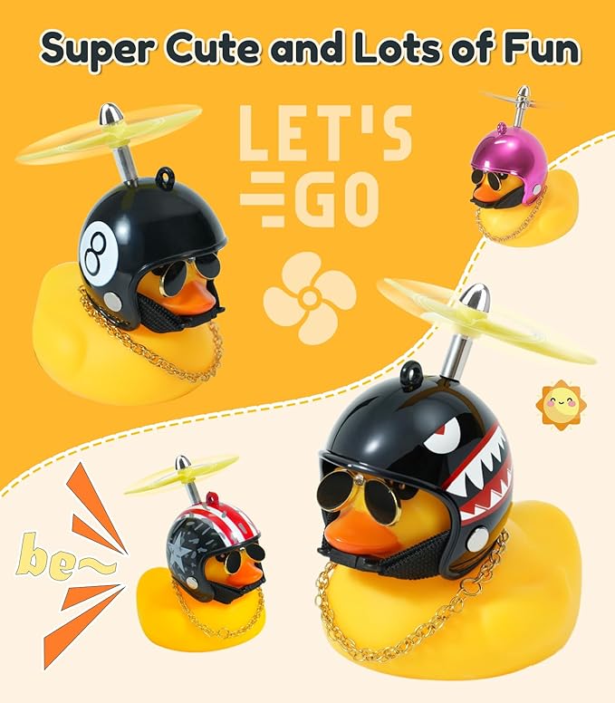 Rubber Duck Bike Decorations [New Stable Clamp Mount] Cute Squeak Duck Bike Bell [Two Helmet Propeller] Funny Bike Accessories E Scooter Motorcycle Cycling Gifts