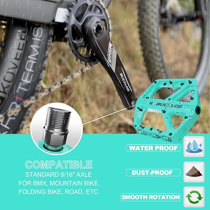 BUCKLOS Mountain Bike Pedals MTB Pedals Flat, Adult Bicycle Road Bike Large Platform Nylon Non-Slip Pedal for Gravel Bike/Hybrid Bike 9/16"