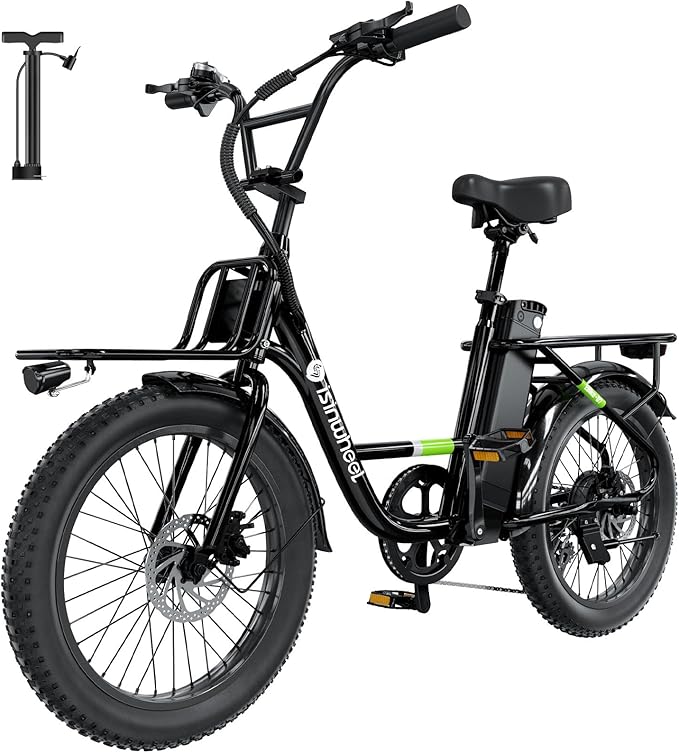 isinwheel U7 E Bike for Adults Electric Bike with Dual Cargo Rack, 48V 1000W Peak Ebikes for Adults, 7 Speed Gear, 20mph Step Thru Cruiser Electric Bicycles, 20" × 3“ Fat Tire Ebike