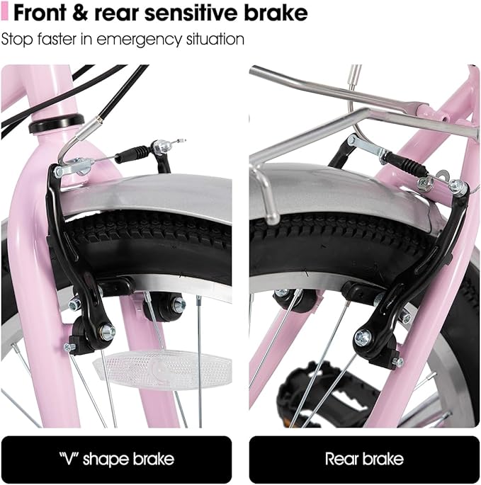 HILAND 26 Inch Hybrid Bike for Adult Women Female, 7-Speed, Lightweight Step Through Hi-Ten Steel Frame City Commuter Comfort Lady Bicycle, Beach Cruiser Bike, Multiple Colors