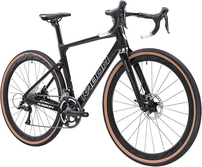 KABON Carbon Gravel Road Bike, T800 Carbon Fiber Frame 700C Road Bike with 18 Speeds Drivetrain, Integrated Carbon Handlebar, Disc Brakes Racing Bicycle for Adult Unisex