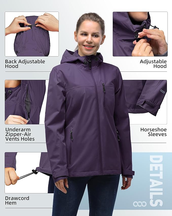 33,000ft Packable Rain Jacket Women Lightweight Waterproof Raincoat with Hood Cycling Bike Jacket Windbreaker