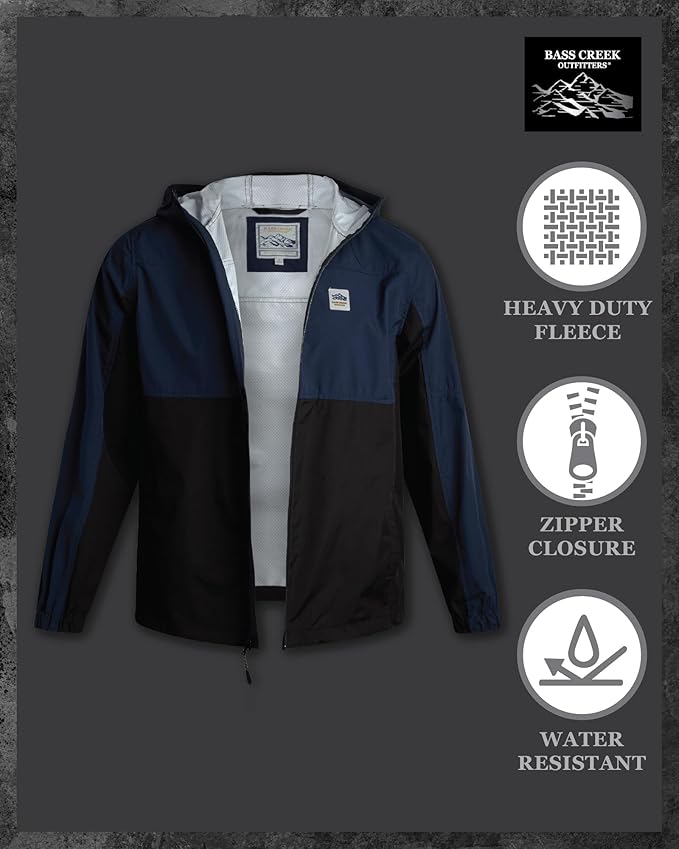 Bass Creek Outfitters Mens Windbreaker - Lightweight Mens Rain Jacket for Running Cycling Hiking with Hood
