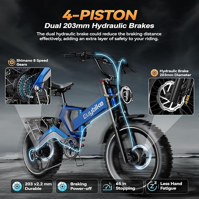 2000W/3000W Peak Motor Electric Bike for Adults, 48V/52V 25AH/30AH Battery Full Suspension Foldable Ebike, 20"x4.0" Fat Tires 35MPH Dirt Bike, 100/120 Miles Hydraulic Brake Magnesium Alloy Motorcycle