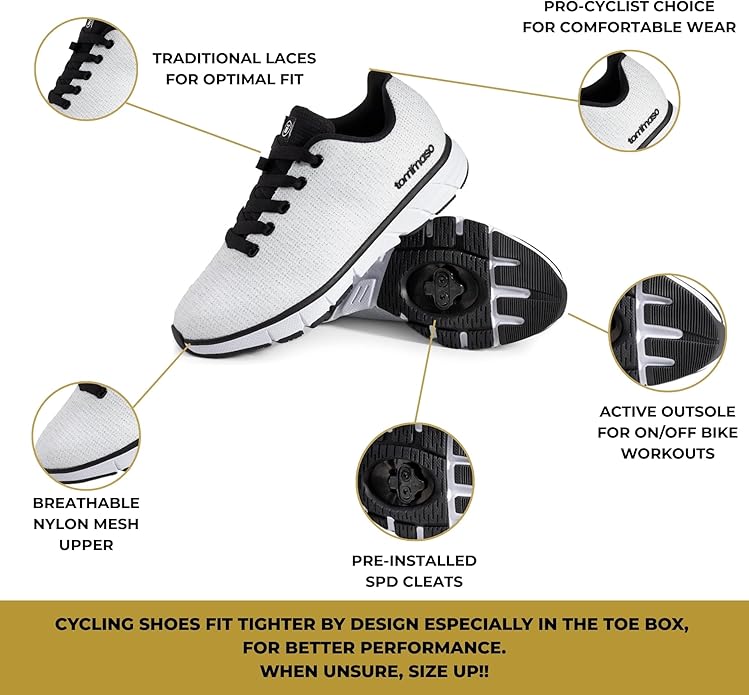 Tommaso Women's Cycling Shoes with Pre-Installed SPD Cleats — Easy to Walk-in Ventilated SPD Cycling Shoes for Women's Spin Classes and Indoor Bikes — Comfortable on Foot and Toebox.