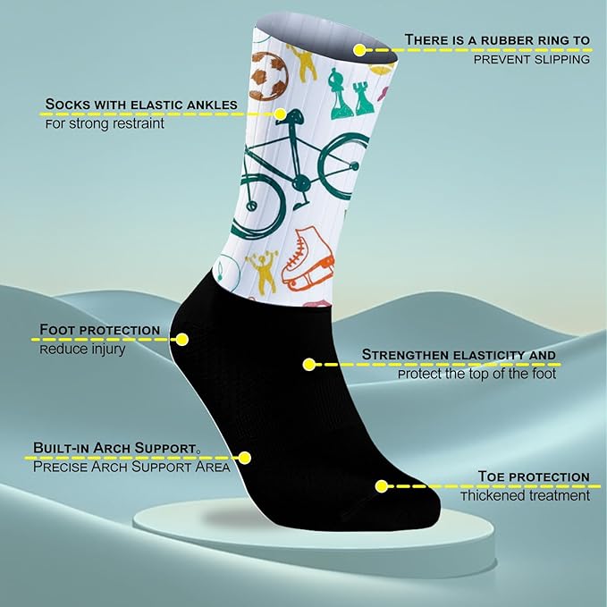 Cycling Socks Athletic Crew Socks Breathable Cushioned Compression Running Hiking Socks For Mens Womens