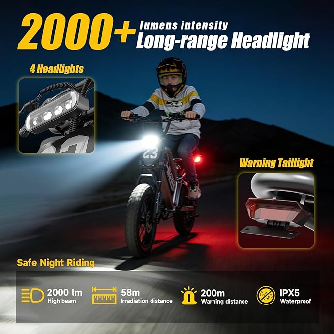 Electric Dirt Bike for Adults - Peak 1500W/3000W Electric Bikes, 48V/52V 15.6Ah/25Ah/40Ah, 50-100 Mile Range(PAS Mode), 16/20 Inch All-Terrain Fat Tire Motorcycle