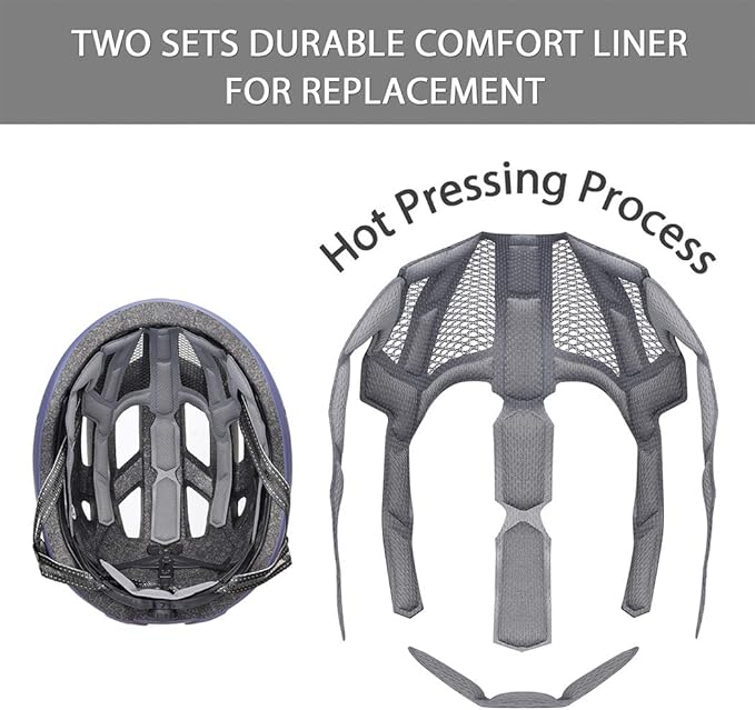 Adult-Men-Women Bike Helmet with Light - Mountain Road Bicycle Helmet with Replacement Pads & Detachable Visor