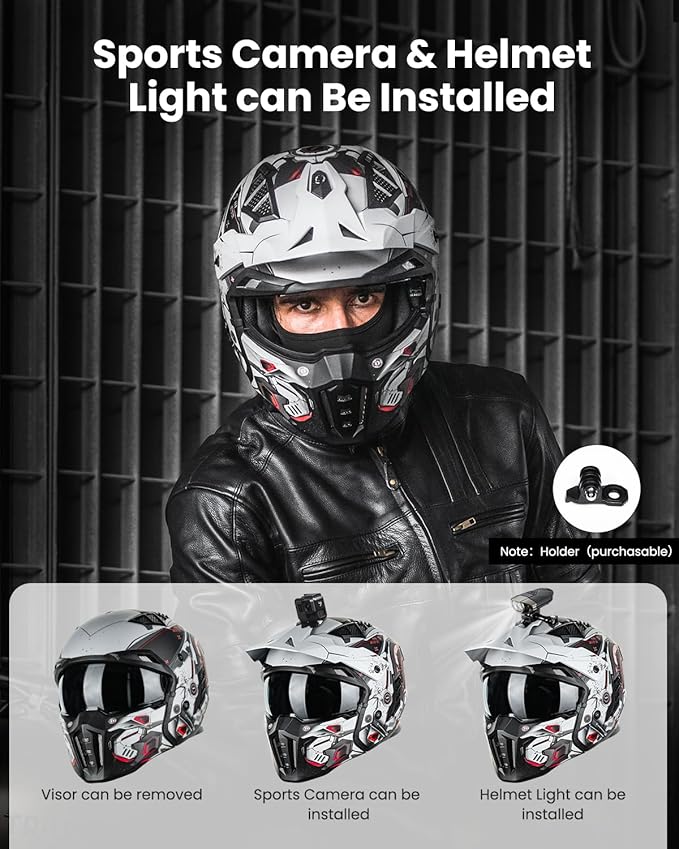 ILM Open Face Motorcycle 3/4 Half Helmet for Men and Women, Vintage Retro Helmet with Visor for Moped ATV Cruiser Scooter DOT Model Z302(Red Mecha,Large)