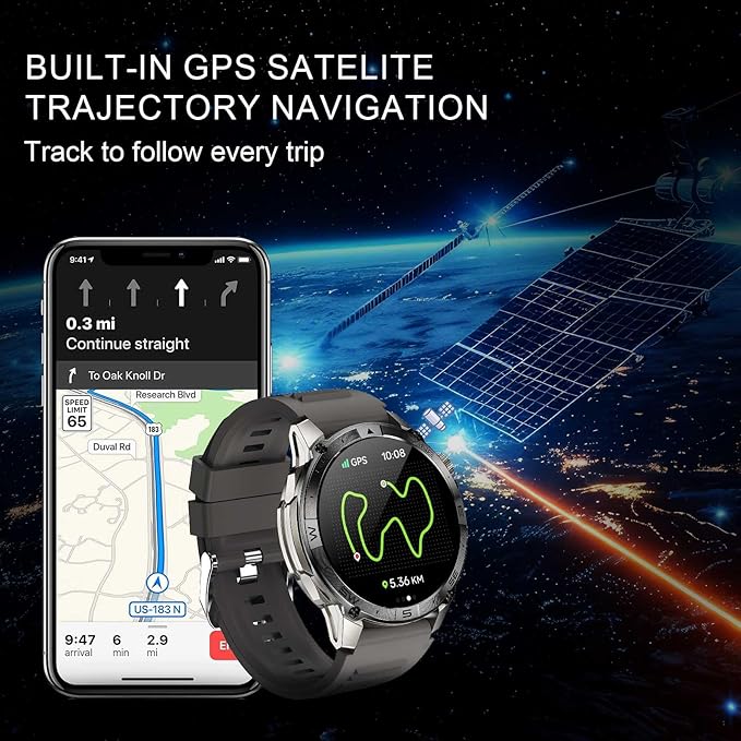 GPS Smartwatch for Men, 1.43" AMOLED Rugged Military Smart Watches Make/Answer Call, Sport Watch with 530 mAh Large Battery/3ATM Waterproof/Compass/Air Pressure/Altitude for Android iOS